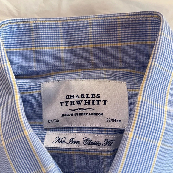 Charles Tyrwhitt Shirt 15 1/2- 33in. 
Blue Yellow Plaid Non-Iron Classic Fit - Picture 2 of 5